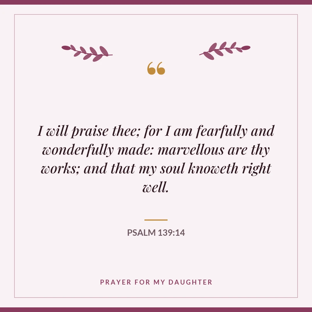 Prayer for my daughter: Psalm 139:14 verse card
