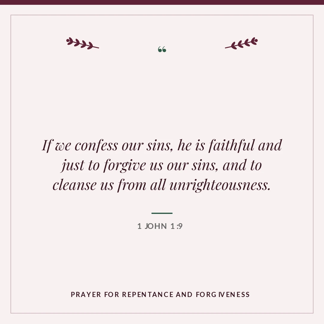 Prayer for repentance and forgiveness: 1 John 1:9 verse card