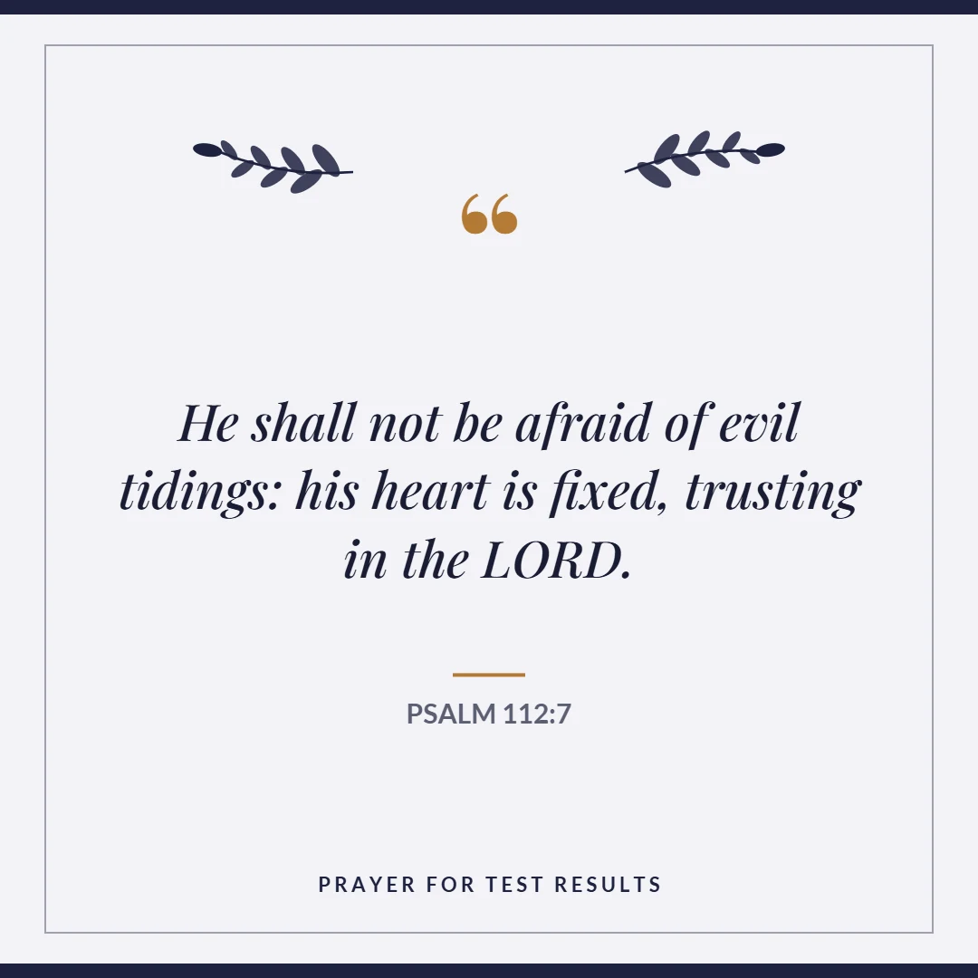 Prayer for test results: Psalm 112:7 verse card