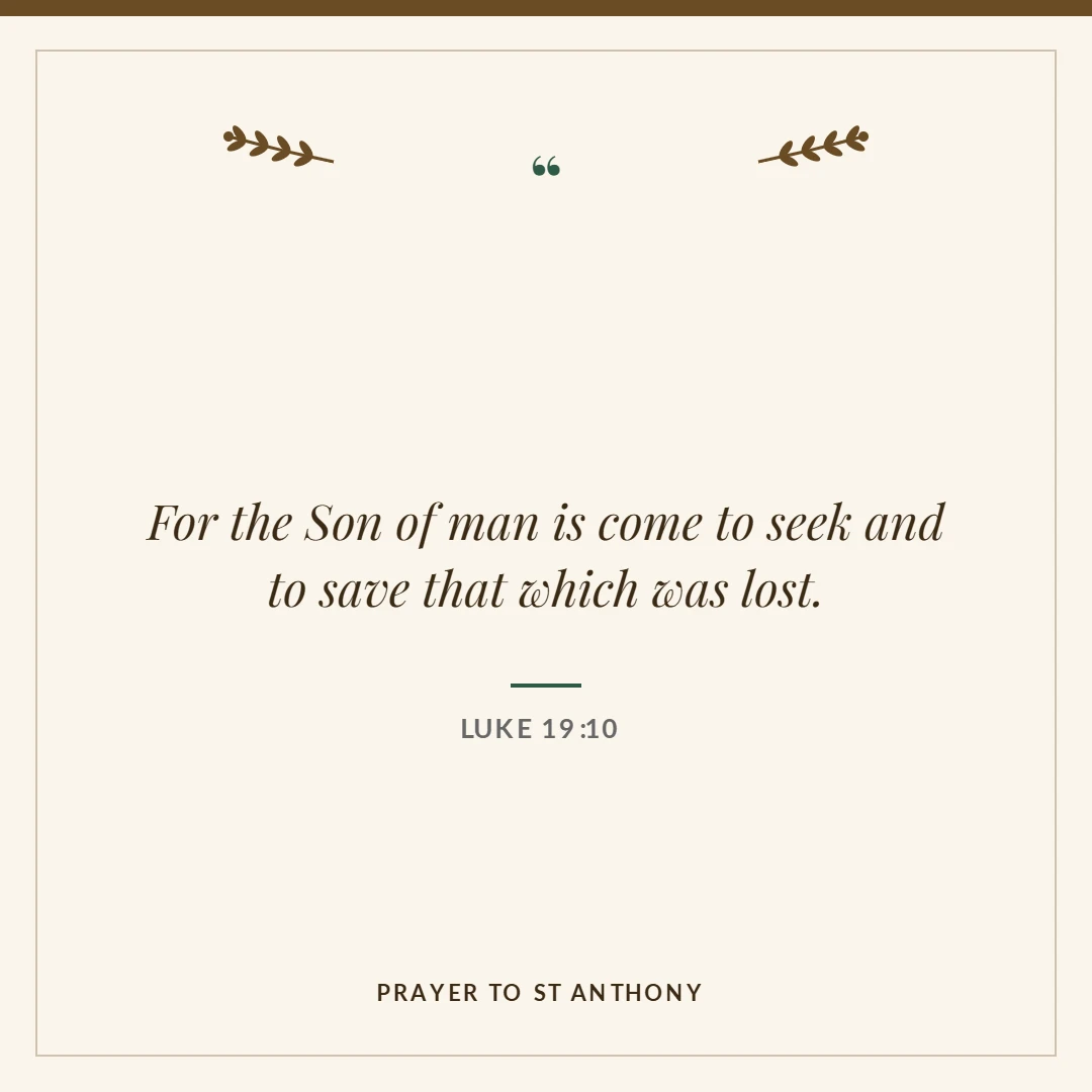 Prayer to St Anthony: Luke 19:10 verse card
