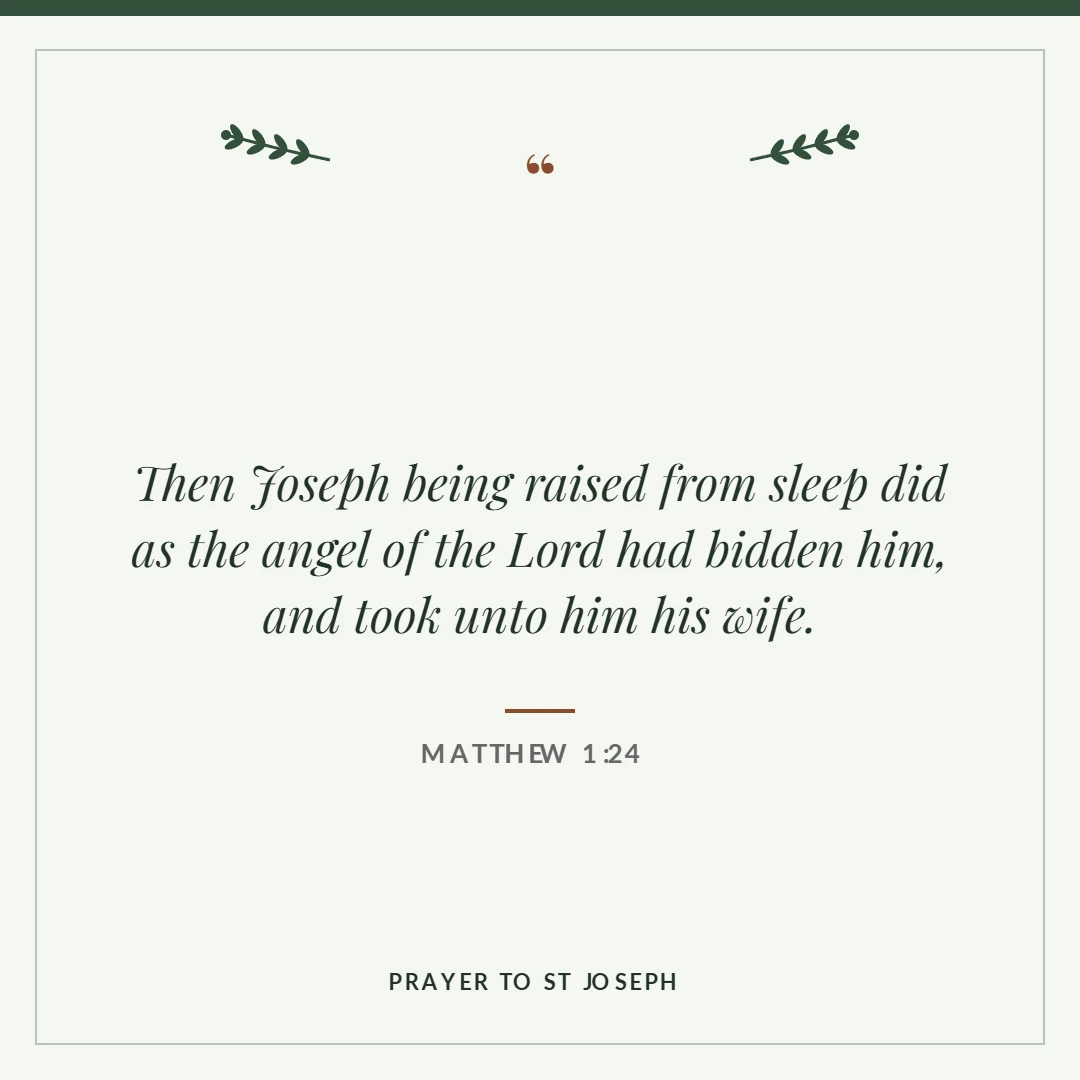 Prayer to St Joseph: Matthew 1:24 verse card