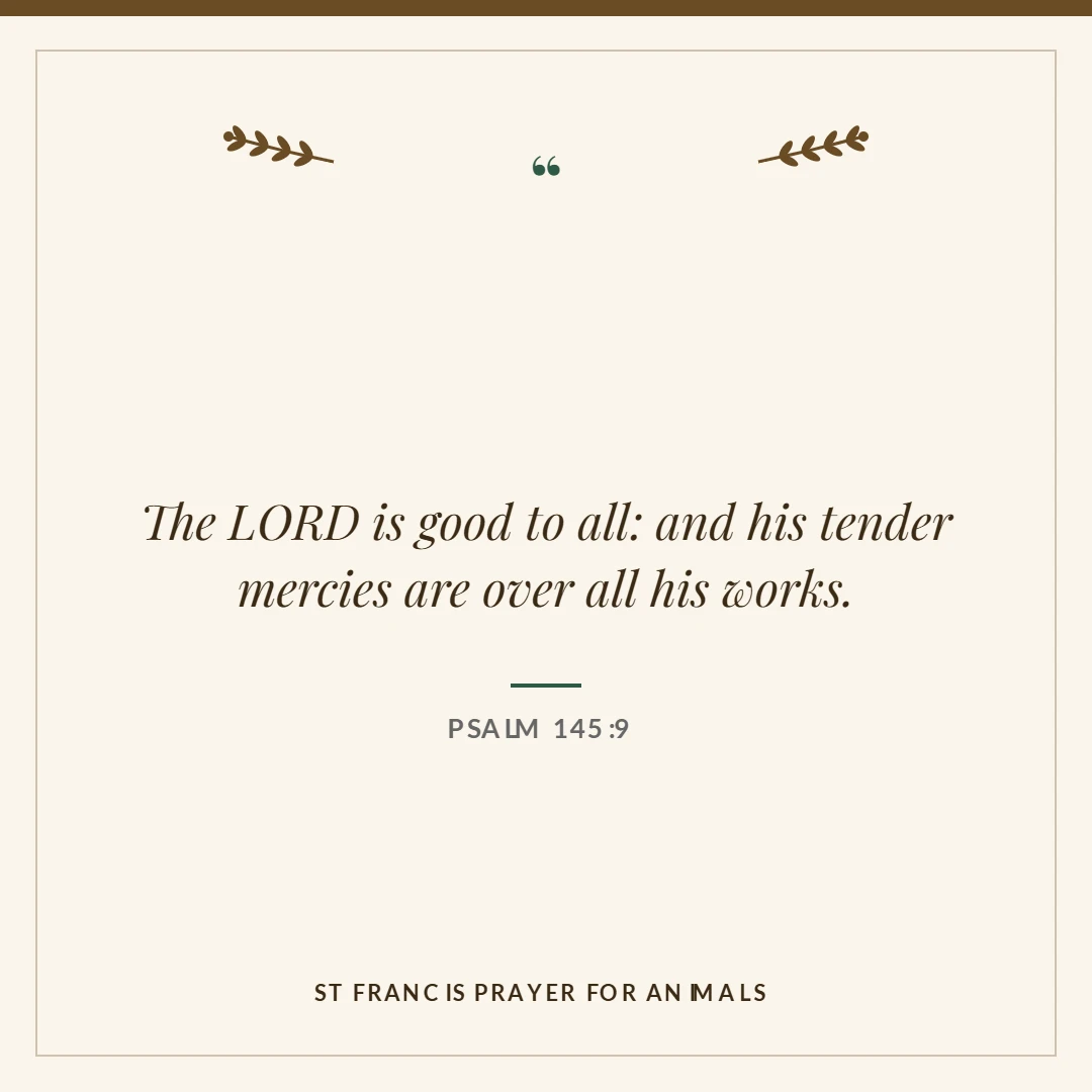 St Francis prayer for animals: Psalm 145:9 verse card