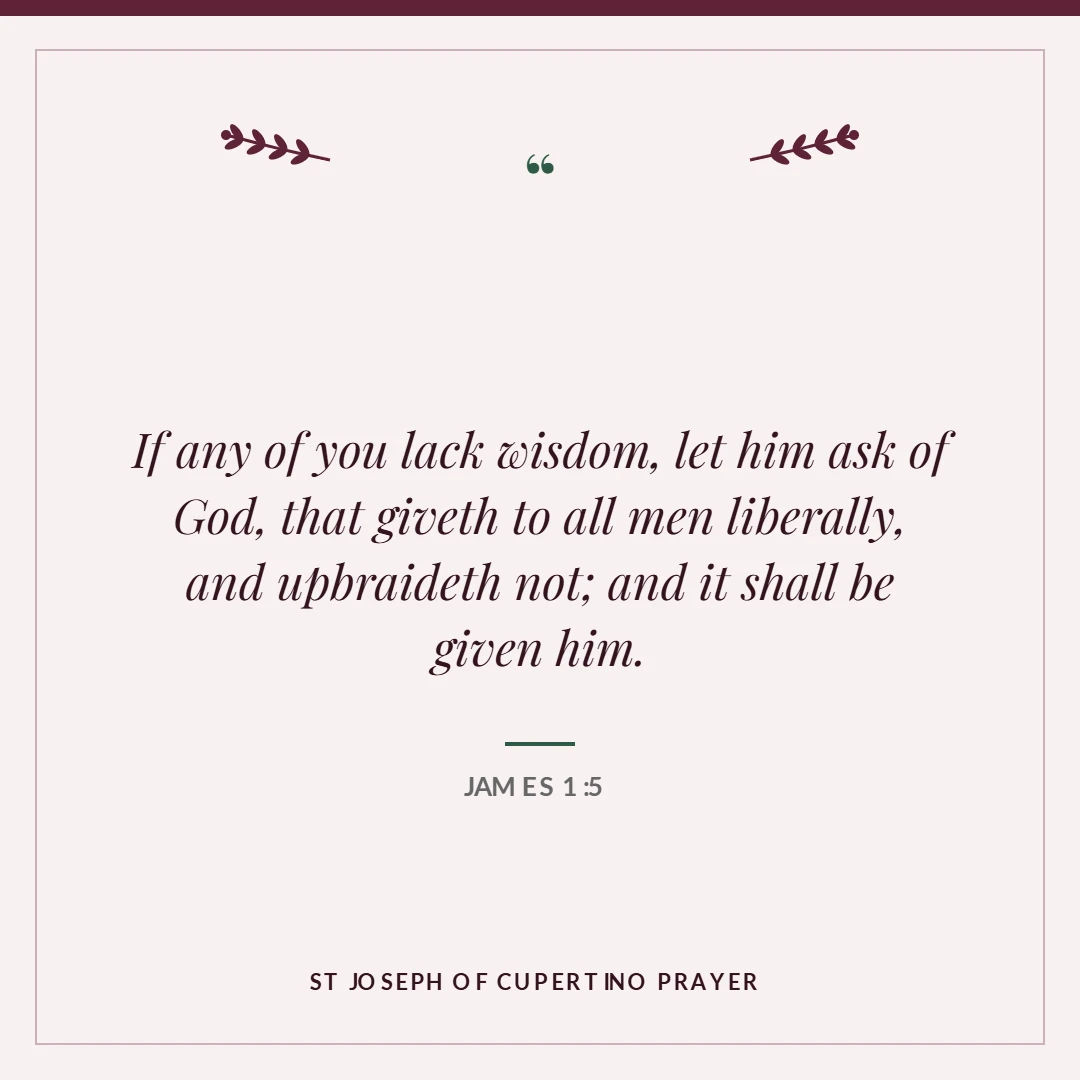 St Joseph of Cupertino prayer: James 1:5 verse card